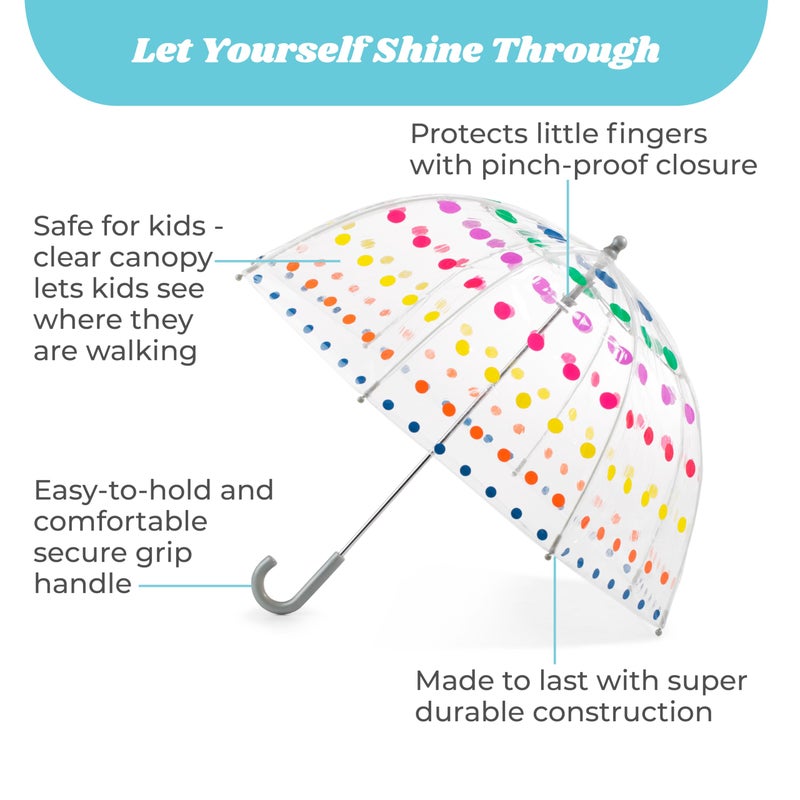 totes Kids Clear Bubble Umbrella with Dome Canopy, Lightweight Design, Wind and Rain Protection Umbrella, Pink, Kids - 38" Canopy - Image 2